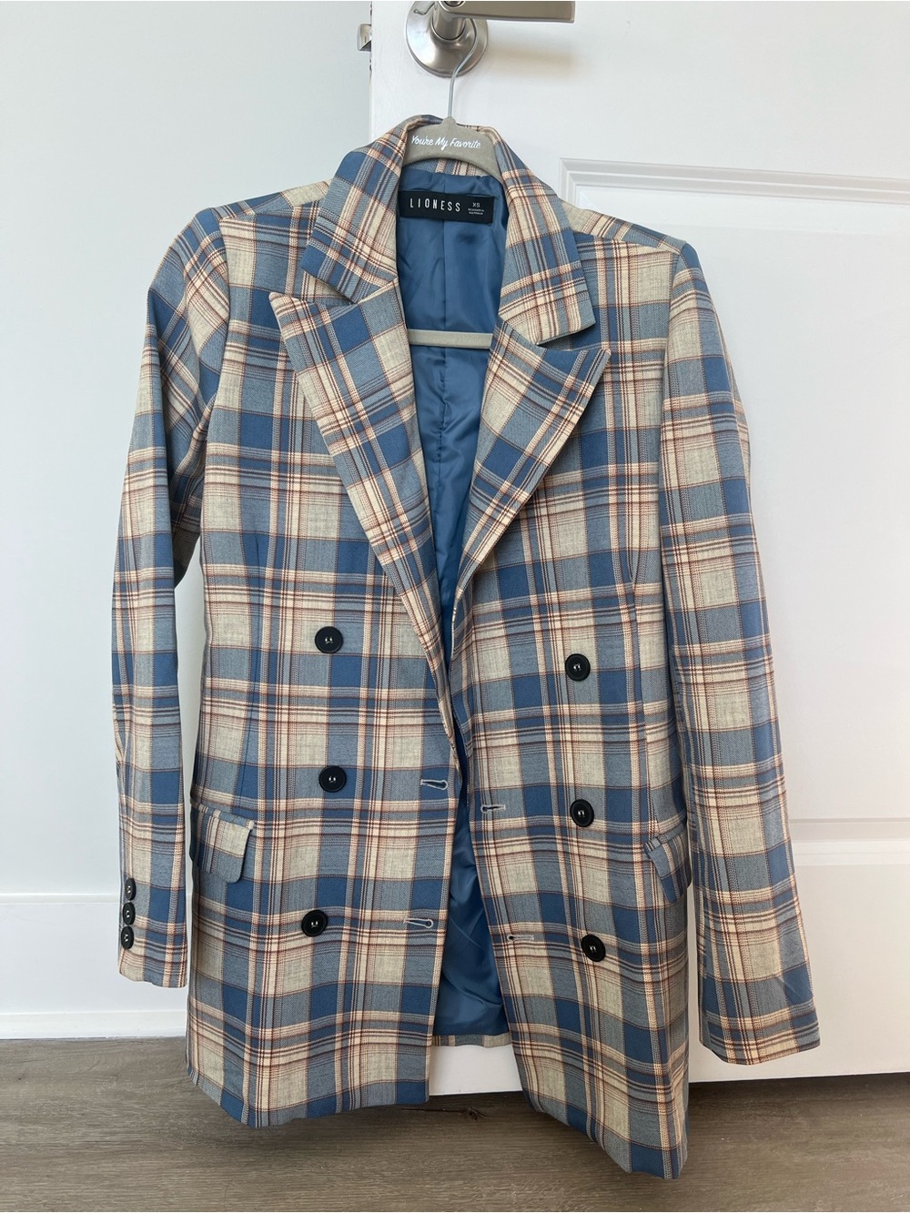 Lioness Blue and Cream Plaid Tailored Blazer